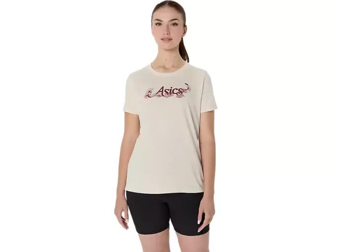 WOMEN’S ASICS FLORAL SLOGAN SHORT SLEEVE TEE