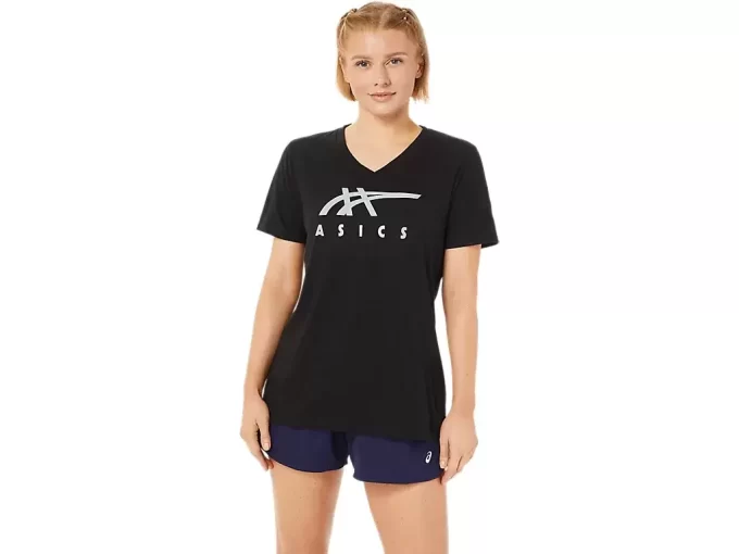WOMEN’S ASICS STRIPES V-NECK
