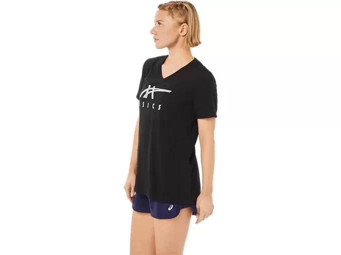 WOMEN’S ASICS STRIPES V-NECK